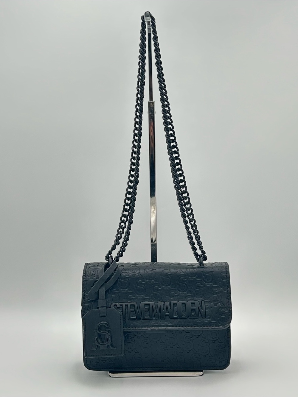 Steve Madden Black Embossed Chain Strap Crossbody Purse